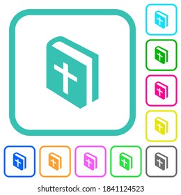 Iconos planos de colores vivos de la Biblia sagrada en bordes curvados sobre fondo blanco