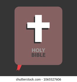 Holy Bible with white cross on dark background