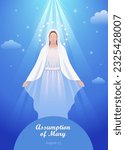 Holy Blessed Virgin Mary or Mother of God. Assumption of Mary.Vector illustration for Christian and Catholic communities, design, decoration of religious holidays, history