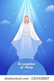 Santa Bendita Virgen María o Madre de Dios. Asunción de Mary.Ilustración vectorial para comunidades cristianas y católicas, diseño, decoración de festividades religiosas, historia