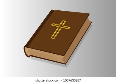 Holy book, Book with cross - vector illustration - brown and yellow