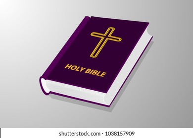 Holy book, Book with cross - vector illustration - purple and yellow, Holy bible,