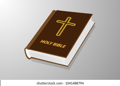 Holy book, Book with cross - vector illustration - brown and yellow, Holy bible,