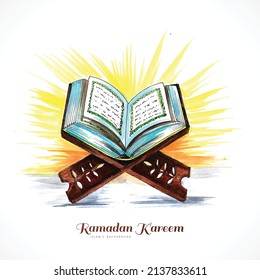 	Libro sagrado del Corán en el estrado de fondo ramadan kareem