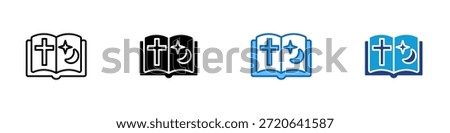 Holy Book Multiple Style Icon Design Vector - open religious book showing a cross and crescent moon, symbolizing faith and spirituality