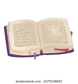 Holy book Torah. Celebrating the traditional Jewish holiday Hanukkah. Family values and religious rituals. Greeting card or invitation. Vector illustration isolated on white background.