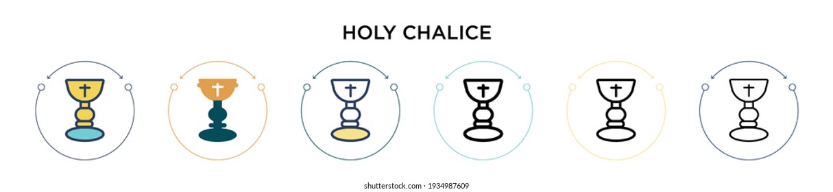 Holy chalice icon in filled, thin line, outline and stroke style. Vector illustration of two colored and black holy chalice vector icons designs can be used for mobile, ui, web