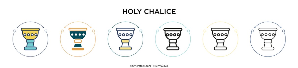 Holy chalice icon in filled, thin line, outline and stroke style. Vector illustration of two colored and black holy chalice vector icons designs can be used for mobile, ui, web