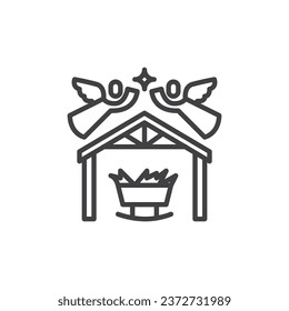 Holy Christmas scene line icon. linear style sign for mobile concept and web design. Nativity Of Jesus Scene outline vector icon. Symbol, logo illustration. Vector graphics