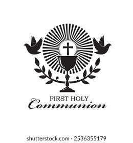 holy communion icon with chalice and doves isolated on white background