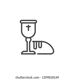 Holy communion line icon. Goblet and bread linear style sign for mobile concept and web design. Bread and wine cup outline vector icon. Symbol, logo illustration. Vector graphics