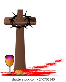  Holy Communion.Bread,wine,chalice and cross 