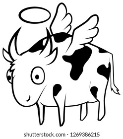 Holy cow cartoon line drawing, vector, horizontal, over white