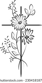 Holy Cross with Floral design for print or use as card, flyer, Tattoo or T Shirt