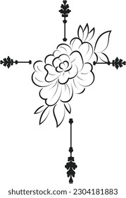 Holy Cross with Floral design for print or use as card, flyer, Tattoo or T Shirt