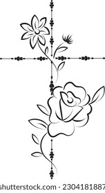 Holy Cross with Floral design for print or use as card, flyer, Tattoo or T Shirt
