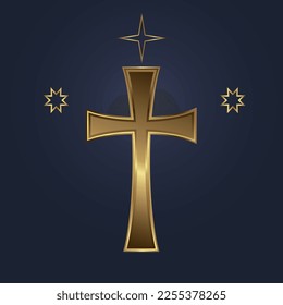 Holy cross with golden star, Premium holy cross icon, symbol for protection of soul and spirit vector illustration