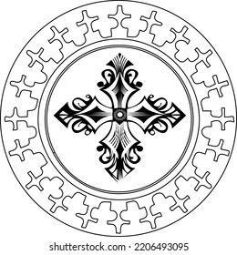 holy cross host sign icon black white symmetrical silhouette circle outline