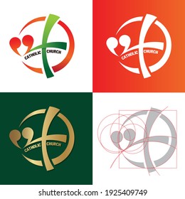 Holy Cross with Jesus' heart Logo - Love Catholic Logo Church Symbol Vector