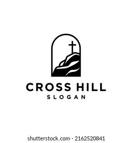 holy cross logo icon .hill and mountain with holy christian cross logo, church of Catholic in nature landscape illustration