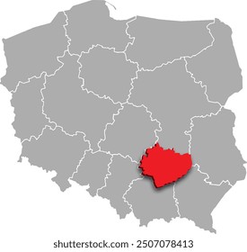 HOLY CROSS PROVINCE of POLAND 3d isometric map WITH ADMINISTRATIVE DIVISIONS