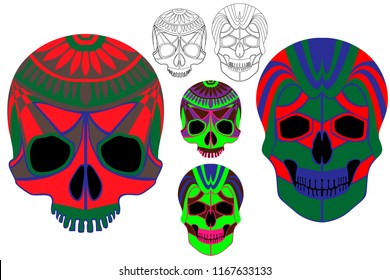 Holy death, Day of the Dead, Mexican Sugar Skull, set of skulls for the holiday