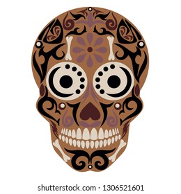 Holy Death, Day of the Dead, Mexican Sugar Skull, Day of the Dead, Feast of Death, Vector Skeleton Head Drawing