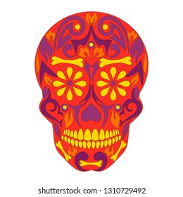 Holy Death, Day of the Dead, Mexican Sugar Skull, Day of the Dead, Feast of Death, Vector Skeleton Head Drawing