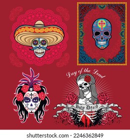 Holy Death, Day of the Dead, mexican sugar skull, grunge vintage design t shirts
