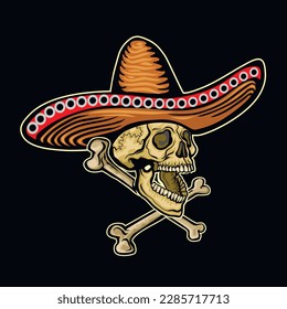 Holy Death, Day of the Dead, mexican sugar skull in sombrero, grunge vintage design t shirts