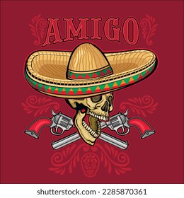 Holy Death, Day of the Dead, mexican sugar skull in sombrero, grunge vintage design t shirts