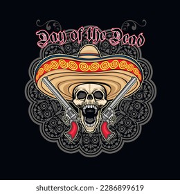Holy Death, Day of the Dead, mexican sugar skull in sombrero, grunge vintage design t shirts