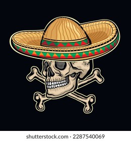 Holy Death, Day of the Dead, mexican sugar skull in sombrero, grunge vintage design t shirts
