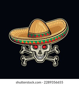 Holy Death, Day of the Dead, mexican sugar skull in sombrero, grunge vintage design t shirts