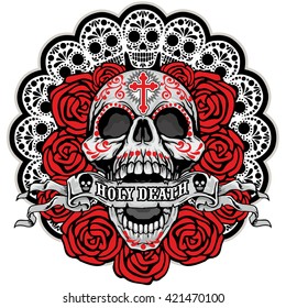 Holy Death, Day of the Dead, mexican sugar skull, design t-shirts