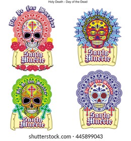 Holy Death, Day of the Dead, mexican sugar skull, grunge.vintage design t-shirts