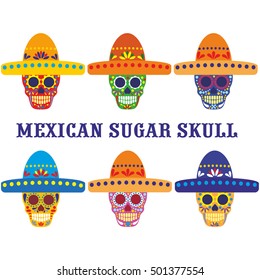 Holy Death, Day of the Dead, mexican sugar skull with sombrero