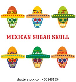 Holy Death, Day of the Dead, mexican sugar skull with sombrero