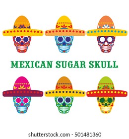 Holy Death, Day of the Dead, mexican sugar skull with sombrero