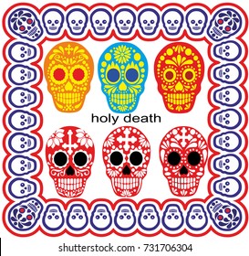 Holy Death, Day of the Dead, mexican sugar skull, vintage design t shirts