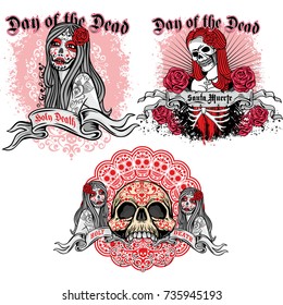 Holy Death, Day of the Dead, mexican sugar skull,vintage design t shirts
