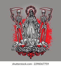 Holy Death skeleton, grunge vintage design t shirts