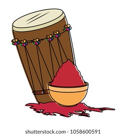 holy drum with color powder in pot