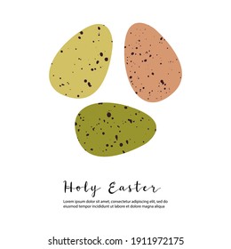 Holy Easter. Cute colored Easter egg. Eco rustic decoration. Vector flat cartoon illustration. Perfect for poster, print, card, invitation, greeting, tag