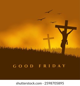 holy easter good friday grass background with cross and birds vector