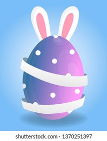 Holy Easter holiday greeting colorful postcard with decorated easter eggs and rabbit ears on background