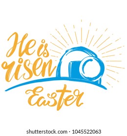 Holy Easter holiday religious calligraphic text , cross symbol of Christianity hand drawn vector illustration sketch