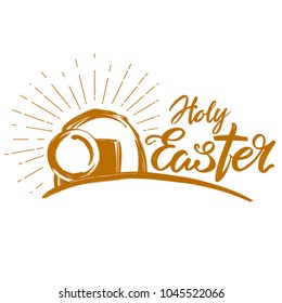 Holy Easter holiday religious calligraphic text , cross symbol of Christianity hand drawn vector illustration sketch