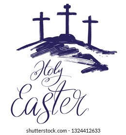 Texto caligráfico religioso de la Santa Semana , símbolo cruzado de dibujo vectorial de la Iglesia Cristiana