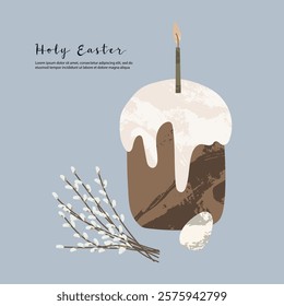 Holy Easter. Traditional sweet bake, easter cake and egg. Vector flat cartoon illustration. Perfect for poster, print, card, invitation, greeting, tag